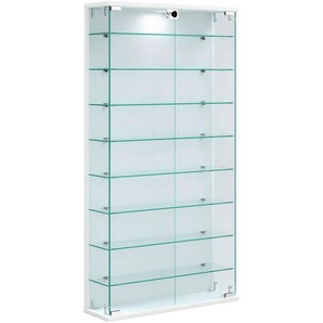 Mid.you Vitrine Relas, Weiß, Glas, 8 Fächer, 59x114x17 cm, stehend, hängend, Esszimmer, Vitrinen