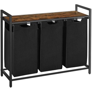 Mid.you Wäschekorb, Braun, Schwarz, Metall, Textil, Holzwerkstoff, 114 L, rechteckig, 92.5x72x33 cm, zusammenfaltbar, Ordnen & Aufbewahren,