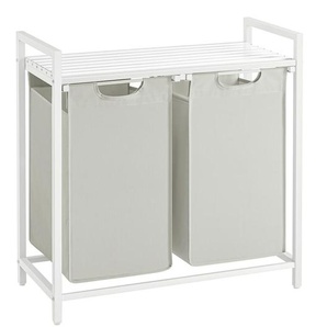 Mid.you Wäschekorb, Weiß, Hellgrau, Metall, Textil, Holzwerkstoff, 92 L, rechteckig, 73x72x33 cm, zusammenfaltbar, Ordnen & Aufbewahren, Wäschekörbe &