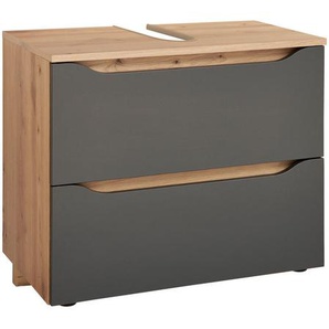 Mid.you Waschbeckenunterschrank, Anthrazit, Eiche, Holzwerkstoff, 2 Schubladen, 70x60x40 cm, Badezimmer, Badezimmerschränke, Waschbeckenunterschränke