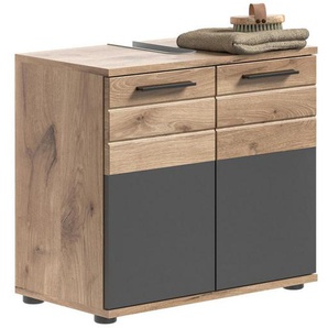 Mid.you Waschbeckenunterschrank, Grau, Eiche, Holzwerkstoff, 1 Fächer, 60x56x34 cm, FSC Mix, stehend, Badezimmer, Badezimmerschränke,