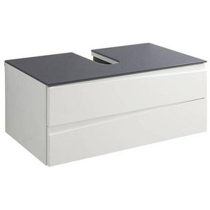 Mid.you Waschbeckenunterschrank, Grau, Weiß Hochglanz, Glas, Holzwerkstoff, 2 Schubladen, 80x33x47 cm, FSC Mix, hängend, Badezimmer,
