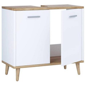Mid.you Waschbeckenunterschrank VCM Landos, Weiß, Honigeiche, Kunststoff, 60x56x28 cm, stehend, Badezimmer, Badezimmerschränke,
