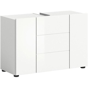 Mid.you Waschbeckenunterschrank Vira, Weiß, Weiß Hochglanz, Holzwerkstoff, 1 Fächer, 82x56x34 cm, FSC Mix, stehend, Badezimmer, Badezimmerschränke,
