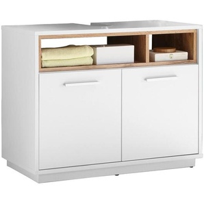Mid.you Waschbeckenunterschrank, Weiß, Eiche, Kunststoff, 80x64x40 cm, Made in EU, stehend, Badezimmer, Badezimmerschränke, Waschbeckenunterschränke