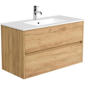 Mid.you Waschtischkombi, Eiche, Holzwerkstoff, 2 Schublade(n) Schubladen, 101x58.6x47 cm, hängend, Badezimmer, Waschbecken & Armaturen, Waschtische