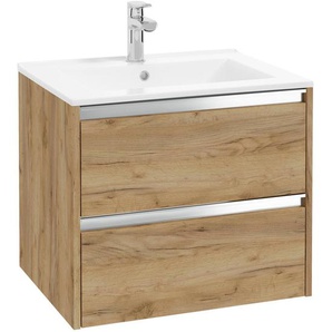 Mid.you Waschtischkombi, Eiche, Metall, 2 Schubladen, 60 cm, hängend, Badezimmer, Waschbecken & Armaturen, Waschtische
