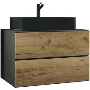 Mid.you Waschtischkombi Lendas BL S, Honigeiche, Anthrazit, Holzwerkstoff, 2 Schubladen, nicht einzeln stellbar, 81 cm, hängend, Badezimmer,