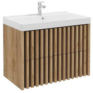 Mid.you Waschtischkombi, Schwarz, Eiche, Holzwerkstoff, 2 Schubladen, 81 cm, hängend, Badezimmer, Waschbecken & Armaturen, Waschtische