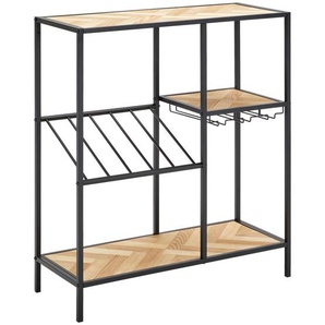 Mid.you Weinregal, Natur, Schwarz, Holz, Metall, Holzwerkstoff, Tanne,Tanne, furniert, 3 Fächer, 80x90x32 cm, Küchen, Küchenmöbel, Küchenregale