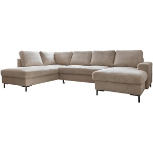 Mid.you Wohnlandschaft, Beige, Textil, 8-Sitzer, Ottomane links, U-Form, 303x197 cm, Made in EU, Liegefunktion, Rücken echt, Wohnzimmer, Sofas &