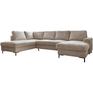 Mid.you Wohnlandschaft, Beige, Textil, 8-Sitzer, Ottomane links, U-Form, 303x197 cm, Made in EU, Liegefunktion, Rücken echt, Wohnzimmer, Sofas & Couches, Wohnlandschaften, Wohnlandschaften in U-Form