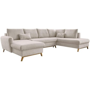 Mid.you Wohnlandschaft, Beige, Textil, Eiche, Uni, 8-Sitzer, Füllung: Schaumstoffflocken,Schaumstoffflocken, Ottomane rechts, U-Form, 312x202 cm, Made