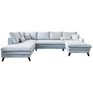 Mid.you Wohnlandschaft Charming Charlie , Hellgrau , Textil , Birke, Buche, Fichte, Kiefer , massiv, teilmassiv , Uni , 8-Sitzer , Füllung: Polyetherschaumkern , U-Form , 300x200 cm , erweiterbar, Schlafen auf Sitzhöhe, Rücken echt, Armteil rechts ,