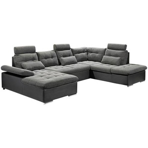 Mid.you Wohnlandschaft, Grau, Schwarz, Textil, Uni, 5-Sitzer, U-Form, 324x218 cm, Made in EU, Typenauswahl, Stoffauswahl, seitenverkehrt erhältlich,