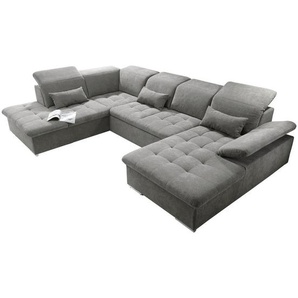 Mid.you Wohnlandschaft , Schlamm , Textil , Uni , Ottomane links, U-Form, links montierbar , 340x240 cm , Schlafen auf Sitzhöhe, Rücken echt , Wohnzimmer, Sofas & Couches, Wohnlandschaften, Wohnlandschaften in U-Form