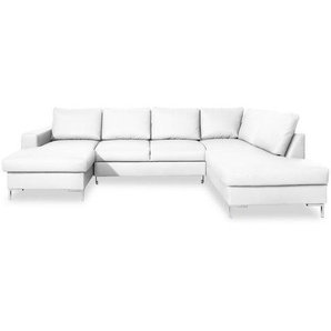 Mid.you Wohnlandschaft, Weiß, Leder, Lederlook, Uni, 8-Sitzer, Füllung: Schaumstoffflocken, U-Form, 303x197 cm, Made in EU, Oeko-Tex® Standard 100, Wohnzimmer, Sofas & Couches, Wohnlandschaften, Wohnlandschaften in U-Form