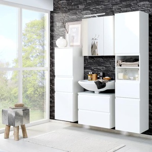 Midischrank 40 x 130 x 35cm Weiß/Hochglanz Weiß/Weiß