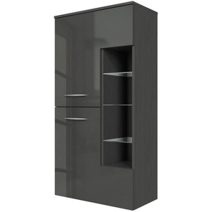 Midischrank III 65 x 130 x 35cm Grau/Hochglanz Grau/Graphit