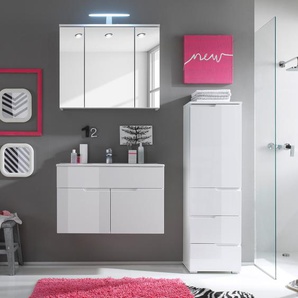 Midischrank 40 x 134 x 32cm Weiß/Hochglanz Weiß
