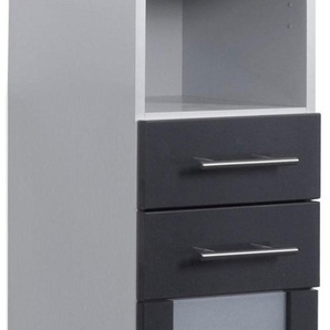 Midischrank SCHILDMEYER Nikosia Schränke Gr. B/H/T: 30 cm x 110,5 cm x 32,5 cm, grau (silberfarben, anthrazit) Bad-Midischränke Midischrank Hochschrank Schränke Breite 30 cm, mit Glastür, 2 Schubladen, MDF-Fronten, Metallgriffe