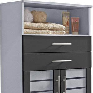 Midischrank SCHILDMEYER Nikosia Schränke Gr. B/H/T: 60 cm x 110,5 cm x 32,5 cm, grau (silberfarben, anthrazit) Bad-Midischränke Midischrank Hochschrank Schränke Breite 60 cm, mit Glastüren, 2 Schubladen, MDF-Fronten, Metallgriffe