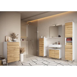 Midischrank Torrance 34 x 120 x 34cm Braun/Weiß