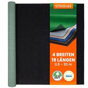 Midori - Rasenteppich 200 x 1000 cm Schwarz mit Noppen Kunstrasen Teppich Balkon Terrasse Outdoor