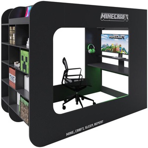 Minecraft Hochbett, Schwarz, Holz, Gaming, Höhe ca. 12 cm, 120x200 cm, Beleuchtung, Kinder- & Jugendzimmer, Kindermöbel, Kinderbetten, Hochbetten