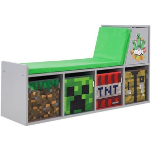 Minecraft Kindersitzbank Minecraft, Grau, Grün, Mehrfarbig, Textil, Holzwerkstoff, 119x60x30 cm, mit Stauraum, Kinder- & Jugendzimmer, Kindermöbel,