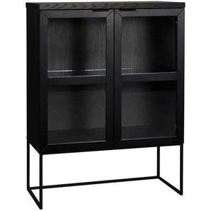 Mini Vitrine in Schwarz Eiche Massivholz und Stahl