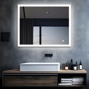 Miqu - led Badspiegel mit Beleuchtung 60x50 cm Badezimmerspiegel Bad Groß Spiegel mit Touch Dimmbar Warm / Weiß Licht Beschlagfrei Wandspiegel für