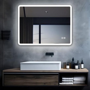 Miqu - led Badspiegel mit Beleuchtung Badezimmerspiegel Bad Groß Spiegel mit Touch Dimmbar Beschlagfrei Wandspiegel für Badezimmer Warm / Weiß Licht,