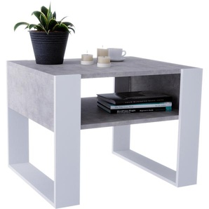 Mirabilesse Couchtisch – modernes rustikales Design – Wohnzimmer-Tisch Beistelltisch Kaffeetisch Sofatisch Teetisch aus Holz (Beton - Weiß Matt) - 65x45x53,6