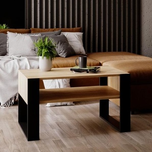Mirabilesse Couchtisch - modernes rustikales Design - Wohnzimmer-Tisch Beistelltisch Kaffeetisch Sofatisch Teetisch aus Holz Eiche - Schwarz Matt - 92x45x53,6