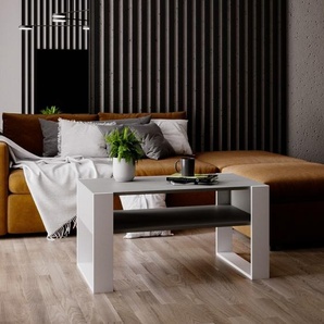 Mirabilesse Couchtisch - modernes rustikales Design - Wohnzimmer-Tisch Beistelltisch Kaffeetisch Sofatisch Teetisch aus Holz (Grau Matt - Weiß Matt) - 92x45x53,6