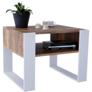 Mirabilesse Couchtisch – modernes rustikales Design – Wohnzimmer-Tisch Beistelltisch Kaffeetisch Sofatisch Teetisch aus Holz (Retro Eiche - Weiß Matt) 65x45x53,6