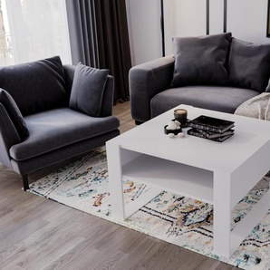 Mirabilesse Couchtisch - modernes rustikales Design - Wohnzimmer-Tisch Beistelltisch Kaffeetisch Sofatisch Teetisch aus Holz Weiß Matt - Weiß Matt 68x45x71,5