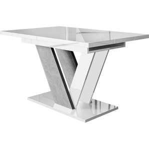 MIRJAN24 Ausziehbarer Tisch Dubai, Ausziehbar - 1x Einlegeplatte, Esszimmer, Wohnzimmer (Farbe: Weiß Hochglanz / Beton) 063-11-02081