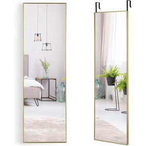 Miroir Mural-Miroir à Suspendre sur Porte, 120 x 37 cm, Miroir Pleine Longueur Cadre en Alliage dAluminium avec Crochets de Suspension Réglables, Or