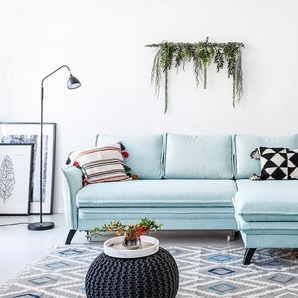 MIUFORM Charming Charlie - Ecksofa mit Bettfunktion und Bettkasten L-FORM RECHTS - 228x150cm - Aqua - Sofa Schlafsofa Couch BO468LIN11