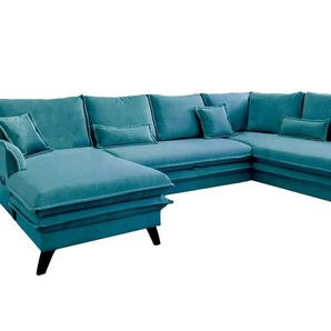 Miuform Wohnlandschaft mit Schlaffunktion Charming Charlie ¦ türkis/petrol ¦ Maße (cm): B: 302 H: 90