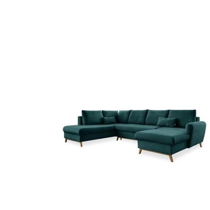 Miuform Wohnlandschaft mit Schlaffunktion Scandic Lagom ¦ türkis/petrol ¦ Maße (cm): B: 312 H: 90