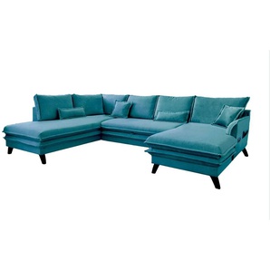Miuform Wohnlandschaft mit Schlaffunktion Charming Charlie ¦ türkis/petrol ¦ Maße (cm): B: 302 H: 90
