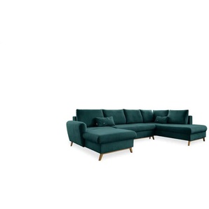 Miuform Wohnlandschaft mit Schlaffunktion Scandic Lagom - türkis/petrol - Materialmix - 312 cm - 90 cm | Möbel Kraft