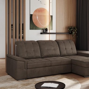 MKS Meble Sofa mit Schlaffunktion - Ecksofa mit Schlaffunktion und Bettkasten - Sofa 3 Sitzer - Schlafsofa - Couch - Schlafsofa mit Bettkasten - Madrito L - Braun Rechts