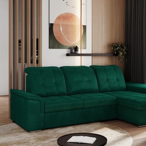 MKS Meble Sofa mit Schlaffunktion - Ecksofa mit Schlaffunktion und Bettkasten - Sofa 3 Sitzer - Schlafsofa - Couch - Schlafsofa mit Bettkasten - Madrito L - Dunkelgrün Rechts