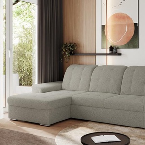 MKS Meble Sofa mit Schlaffunktion - Ecksofa mit Schlaffunktion und Bettkasten - Sofa 3 Sitzer - Schlafsofa - Couch - Schlafsofa mit Bettkasten - Madrito L - Hellgrau Links