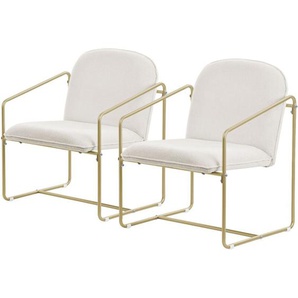 Ml-design - 2er Set Sessel Beige, Relaxsessel mit weichem Bezug & goldenem Stahlgestell, Gepolsterter Loungesessel mit Arm- und Rückenlehne,