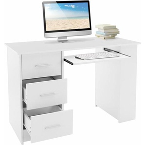 Ml-design - Schreibtisch mit 3 Schubladen, 3 Regale und Tastaturauszug, 110x49x75 cm, Weiß, Stauraum, 3 Ablageflächen Arbeitstisch Bürotisch